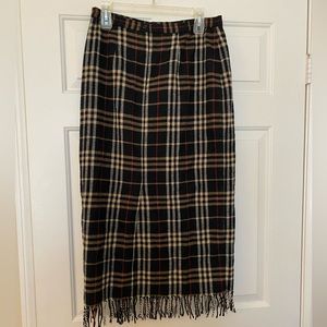 Flannel Maxi Skirt with fringe and back slit